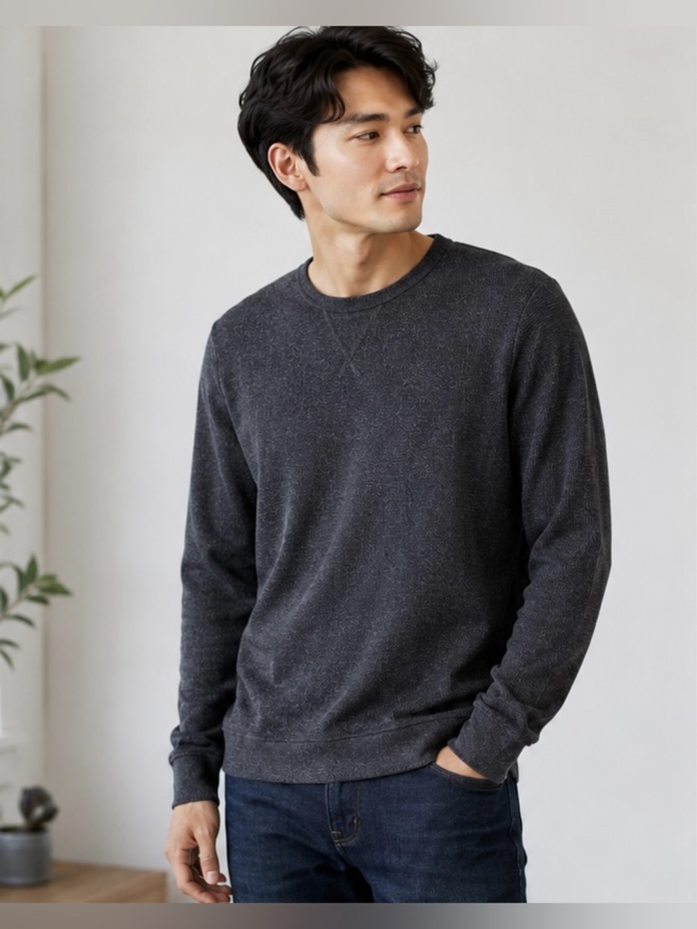 Jack & Jones Core Textured Knit Crewneck Sweater Men’s Large Navy Blue